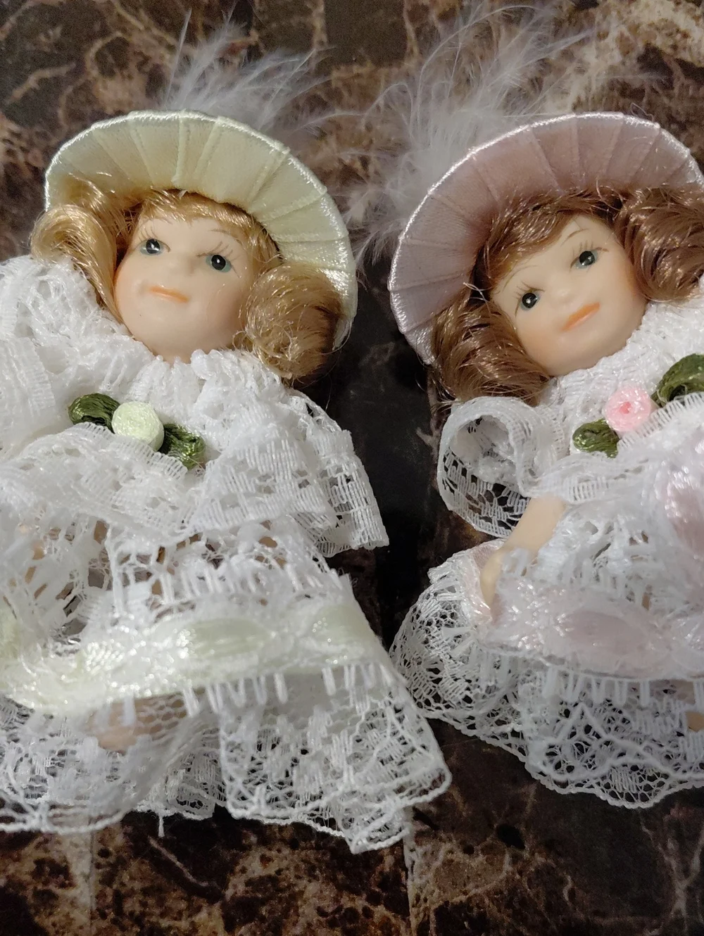 Lot of 2 Vintage Miniature Porcelain Victorian-style Doll Ornaments